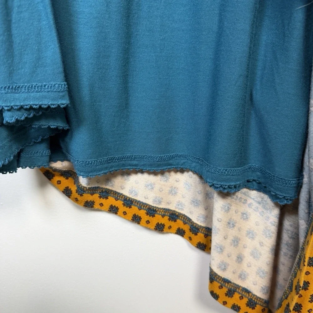 Anthropologie Maeve Large Blue Beloved Tie Front 3/4 Sleeve Jersey Midi Dress